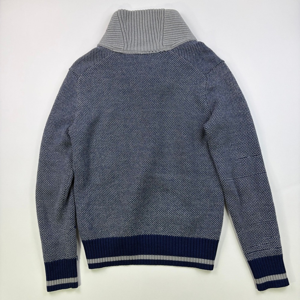 Banana Republic Shawl Collar Sweater Mens Small Navy Blue Merino Wool Birdseye - Picture 2 of 10
